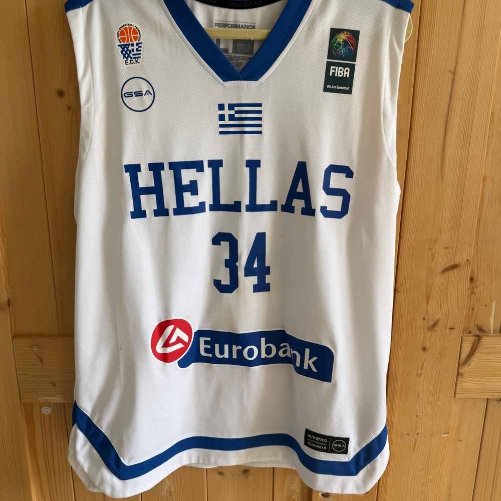 GSA Giannis Antetokounmpo Greece Hellas National Team Jersey 34 White Mens L